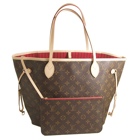 Authentic Louis Vuitton Monogram Neverfull MM Bag M41177 Cerise